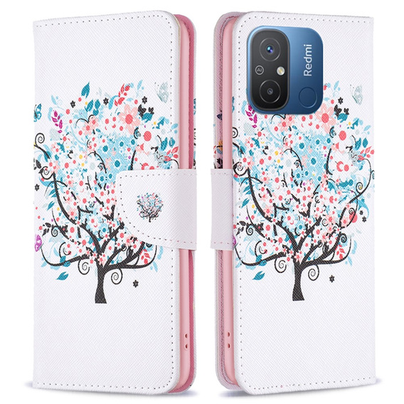 Klopové pouzdro pro Xiaomi Redmi 12C, Wallet, colorful tree, bílé