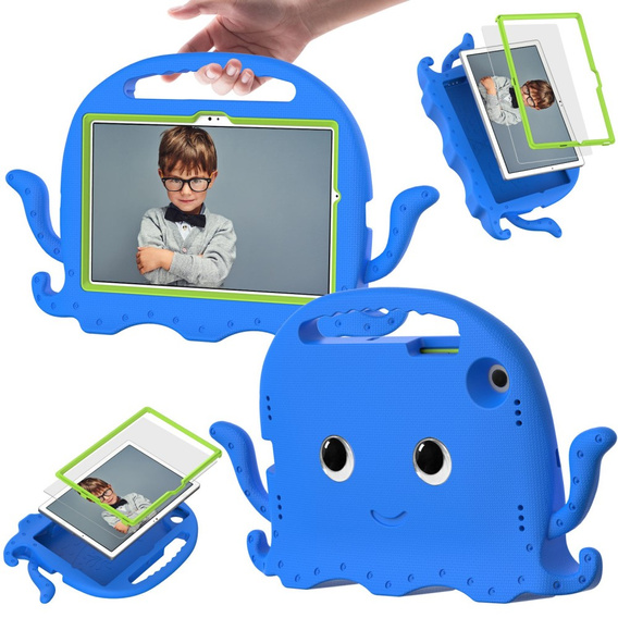 Dětské pouzdro pro Samsung Galaxy Tab A8 10.5, s rukojetí, chobotnice, modré