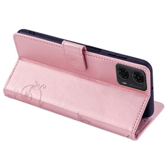 Klopové pouzdro pro Motorola Moto E14, Butterfly, růžové rose gold