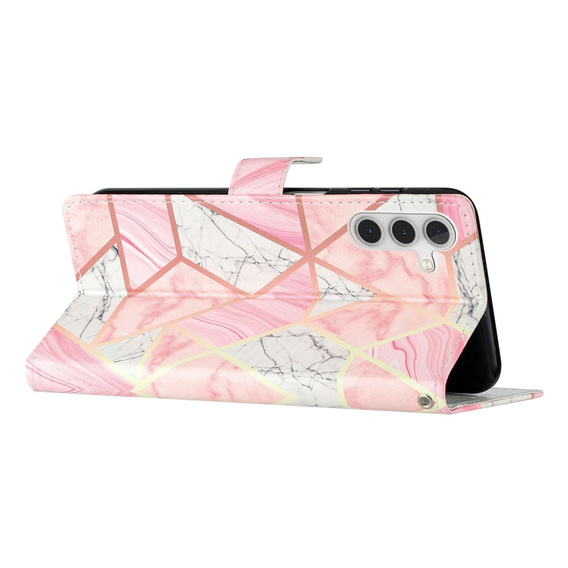 Klopové pouzdro pro Samsung Galaxy A25 5G, Wallet Marble, růžové + 9H sklo 