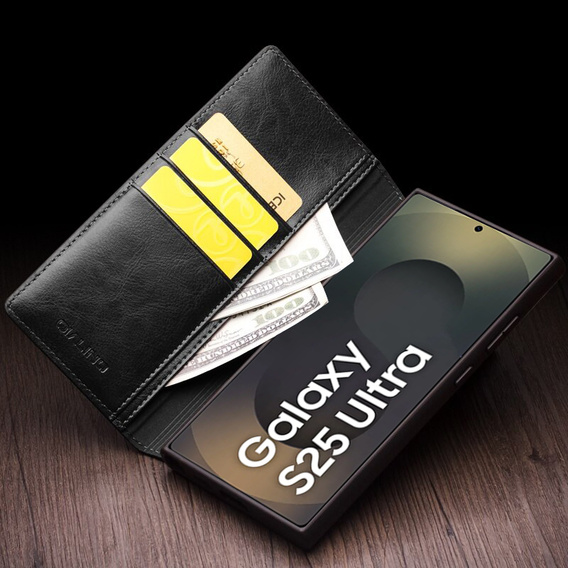 Flipové pouzdro pro Samsung Galaxy S25 Ultra, QIALINO Leather Wallet, černé