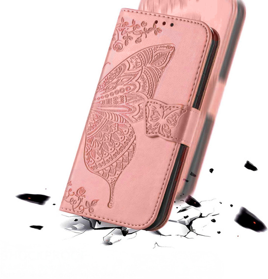 Klopové pouzdro pro Realme C71, Butterfly, růžové rose gold