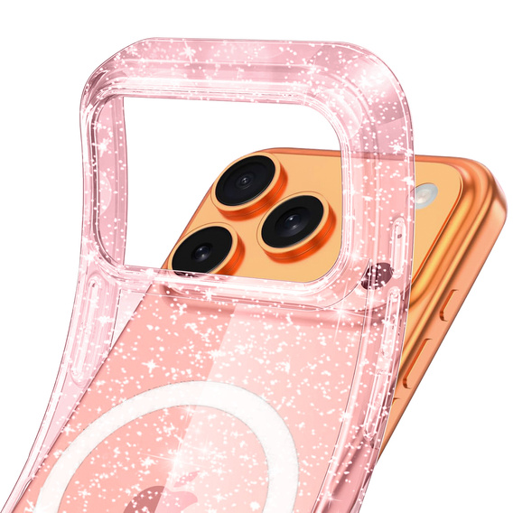 Pouzdro pro iPhone 17 Pro, pro MagSafe, třpytivé, transparentní růžové