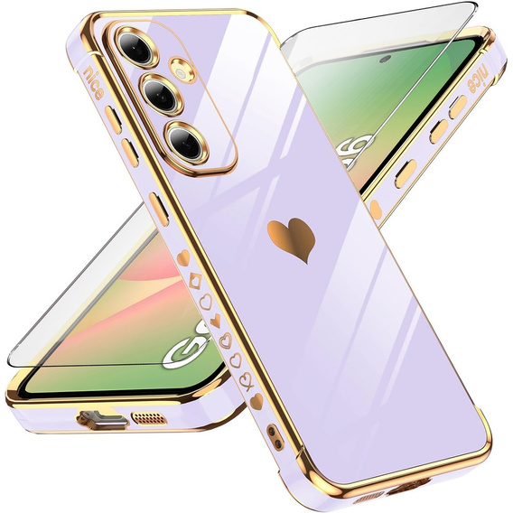 Pouzdro pro Samsung Galaxy A56, Electro heart, fialové + sklo 9H