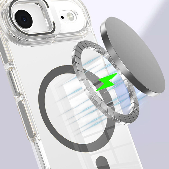 Pouzdro pro iPhone Air, pro MagSafe, se stojánkem, průhledné s šedými vložkami