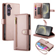 Klopové pouzdro pro Samsung Galaxy S25, Wallet Zipper Pocket, růžové