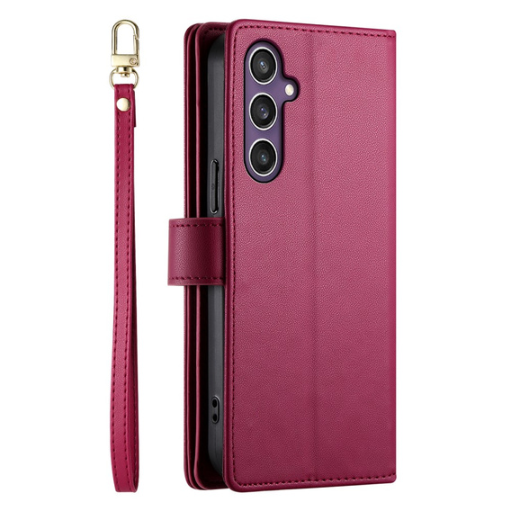 Klopové pouzdro pro Samsung Galaxy S25, Wallet Zipper Pocket, červené