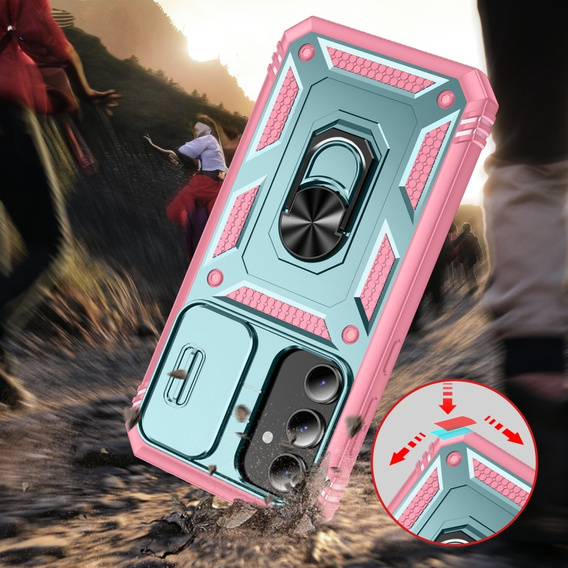 Pouzdro pro Samsung Galaxy S23 FE, CamShield Slide, zelená / růžová 