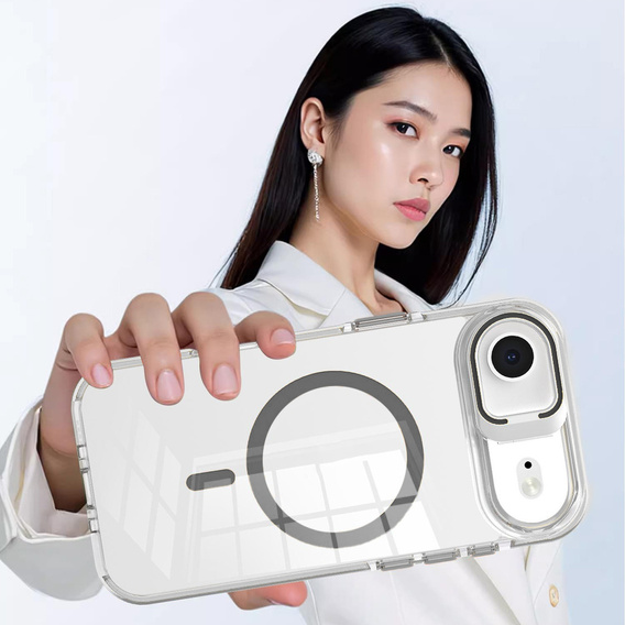 Pouzdro pro iPhone Air, pro MagSafe, se stojánkem, průhledné s šedými vložkami