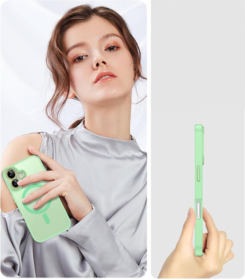 Pouzdro pro iPhone 16 Plus, pro MagSafe, ERBORD Matt Case, světle zelené + sklo na displej
