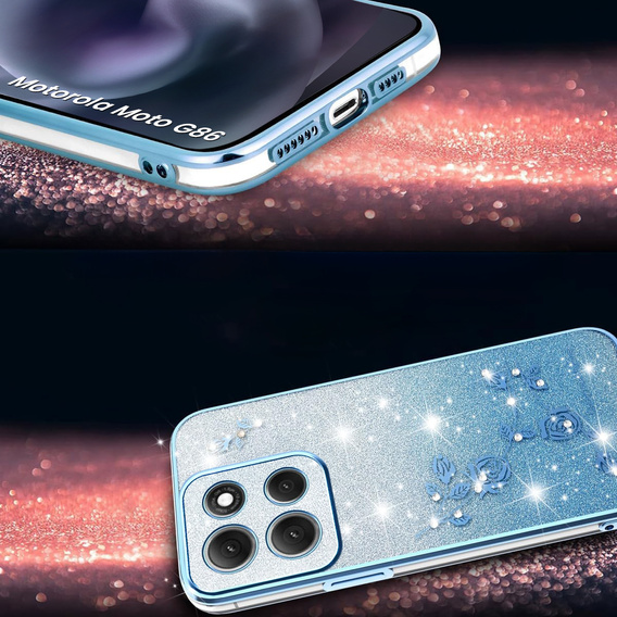 Pouzdro pro Motorola Moto G86 5G, Glitter Flower, modré