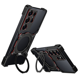Pouzdro pro Samsung Galaxy S25 Ultra, Kickstand Bumper, s krytem objektivu, pro MagSafe, černá / červená
