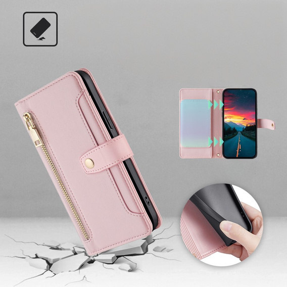 Klopové pouzdro pro Realme 14 Pro+ 5G, Wallet Zipper Pocket, růžové
