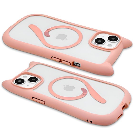 Pouzdro pro iPhone 15, pro MagSafe, Cute Cat, růžové + sklo na displej