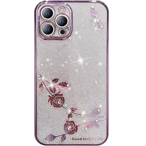 Pouzdro pro iPhone 14 Pro, Glitter Flower, fialové