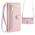 Klopové pouzdro pro iPhone 16E, Wallet Zipper Pocket, růžové