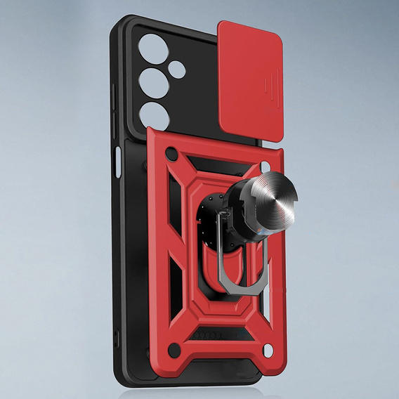 Pancéřové pouzdro pro Samsung Galaxy A17 5G, s ochranou fotoaparátu, se stojánkem, červené
