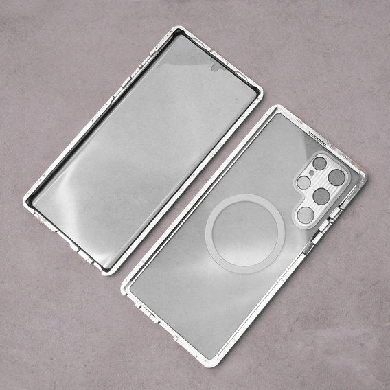 Magnetické pouzdro Dual Glass MagSafe pro Samsung Galaxy S22 Ultra, stříbrné