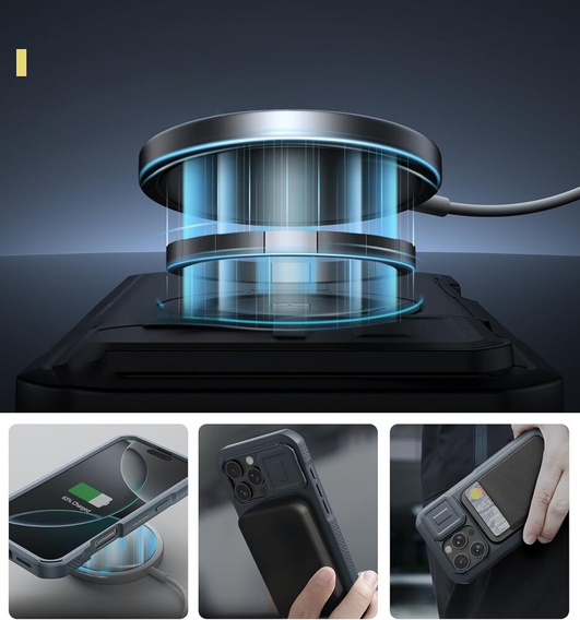 Pancéřové pouzdro pro iPhone 16 Pro Max, Dexnor CamProtect MagSafe, modré (dva rámečky)