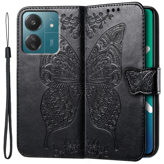 Klopové pouzdro pro Xiaomi Redmi 13C / Poco C65, Butterfly, černé