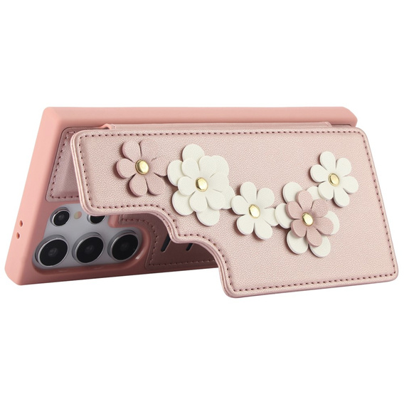 Pouzdro pro Samsung Galaxy S24 Ultra, Leather Flower Card Slot, růžové