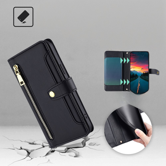Klopové pouzdro pro Realme 14 Pro 5G, Wallet Zipper Pocket, černé