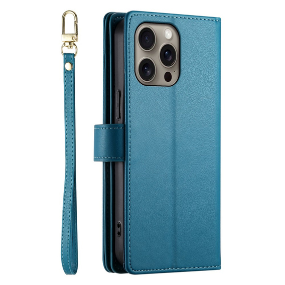 Klopové pouzdro pro iPhone 16 Pro, Wallet Zipper Pocket, modré