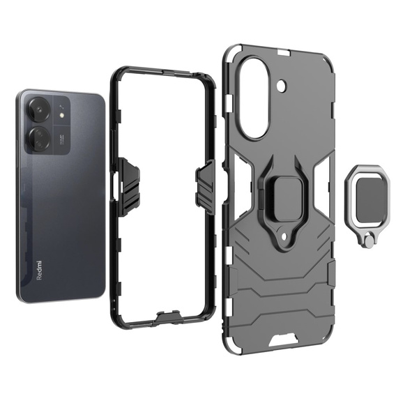 Pouzdro pro Xiaomi Redmi 13C / Poco C65, Kickstand Ring, černé