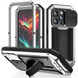 Pouzdro pro iPhone 15 Pro, R-JUST CamShield Slide, pancéřované, stříbrné / černé