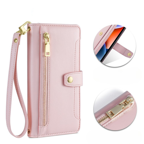 Klopové pouzdro pro Realme 14 Pro+ 5G, Wallet Zipper Pocket, růžové