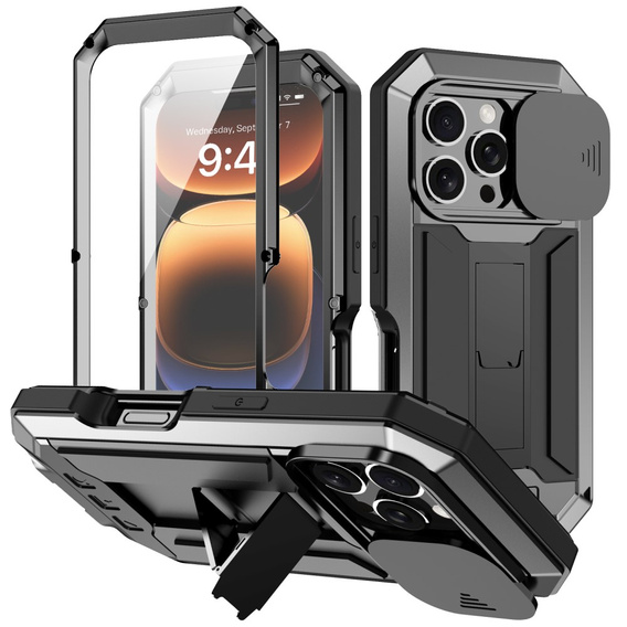 Pouzdro pro iPhone 16 Pro Max, R-JUST CamShield Slide, pancéřované, černé