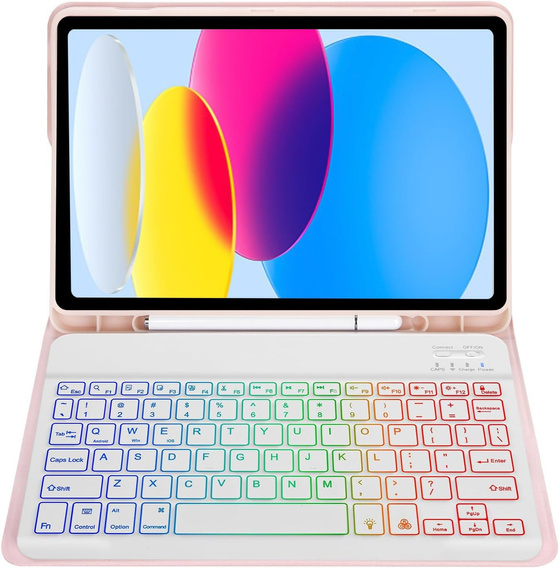 Pouzdro s podsvícenou bluetooth klávesnicí pro iPad 10.9 2022 (10 gen.), růžové