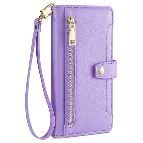Klopové pouzdro pro Samsung Galaxy A16, Wallet Zipper Pocket, fialové