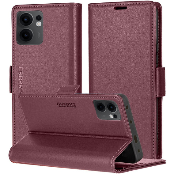Pouzdro pro Oppo Reno 13F / Oppo Reno 13FS, ERBORD Glossy Litchi, flipová peněženka, červené