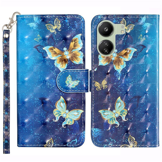 Klopové pouzdro pro Xiaomi Redmi 13C / Poco C65, Wallet, Butterflies modré