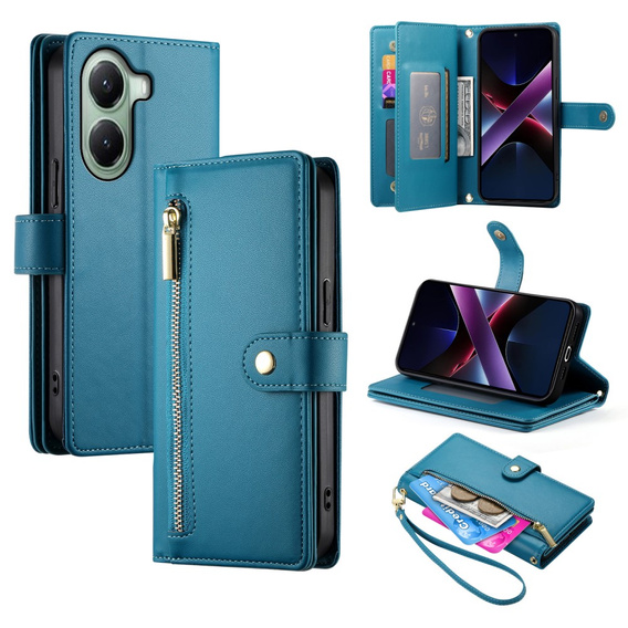 Klopové pouzdro pro Xiaomi Poco X7 Pro 5G, Wallet Zipper Pocket, modré