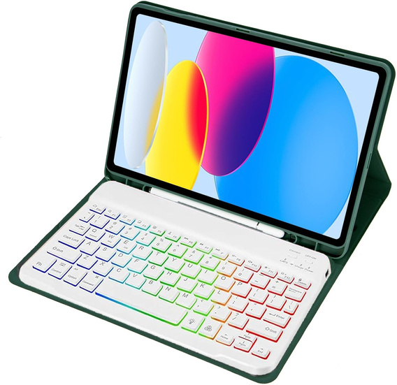 Pouzdro s podsvícenou bluetooth klávesnicí pro iPad 10.9 2022 (10 gen.), zelené