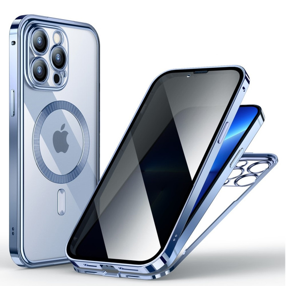 Pouzdro pro iPhone 13 Pro, Privacy Dual Glass, pro MagSafe, modré