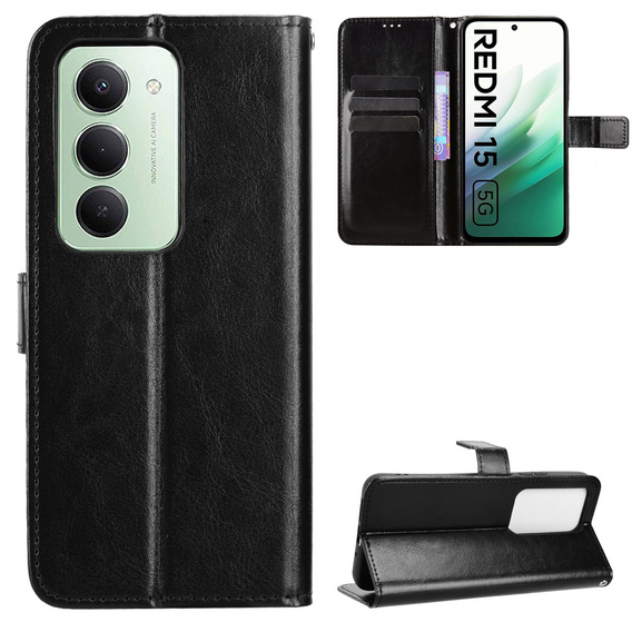 Klopové pouzdro pro Xiaomi Redmi 15 5G / 4G, texturované Crazy Horse, černé