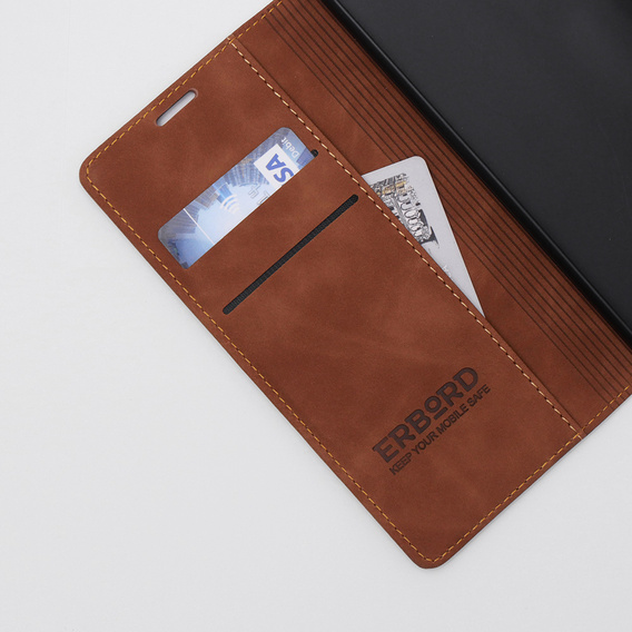 Pouzdro pro Motorola Moto E13 4G, ERBORD Vintage peněženka s klopou, hnědé