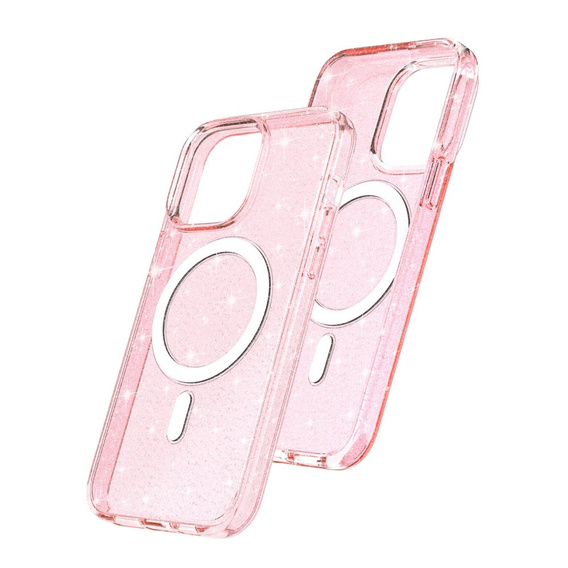 Pouzdro pro iPhone 14 Pro, Dropproof MagSafe Glitter, růžové