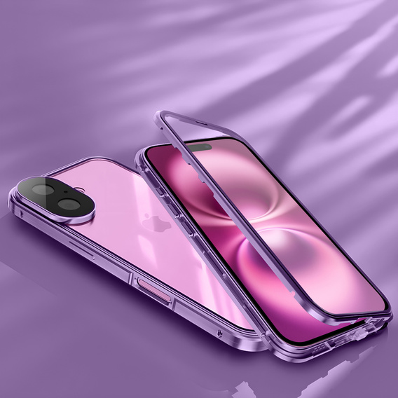 Pouzdro pro iPhone 16, Magnetic Dual Glass, fialové