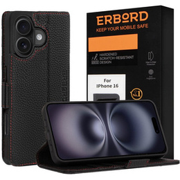 Pouzdro pro iPhone 16, ERBORD Vintage peněženka s klopou, černé