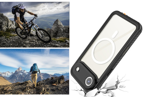 Redpepper pouzdro pro iPhone Air, vodotěsné, IP68, pro MagSafe, průhledné s černými boky