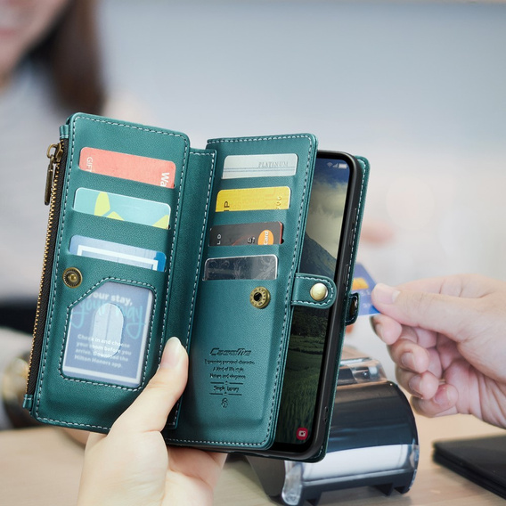 Pouzdro CASEME pro Samsung Galaxy A56 5G, RFID Leather Wallet, s popruhem přes rameno, zelené