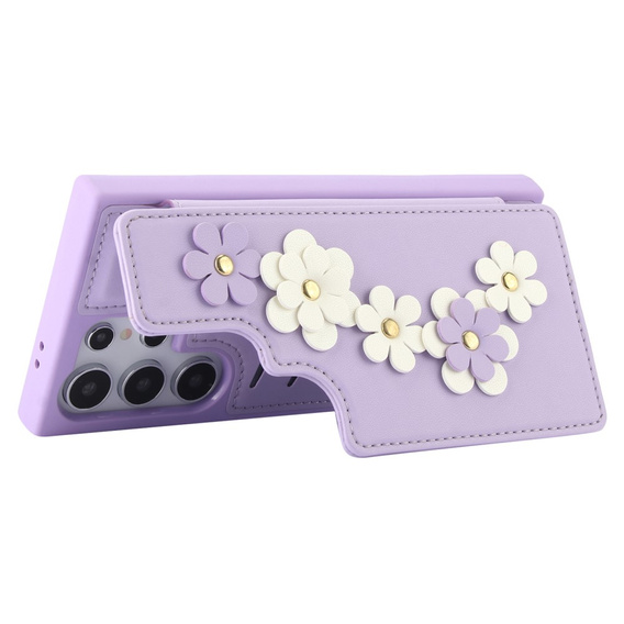 Pouzdro pro Samsung Galaxy S25 Ultra, Leather Flower Card Slot, fialové