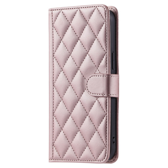 Pouzdro s klopou pro Samsung Galaxy S24 FE, Rhombus Crossbody Leather, růžové rose gold