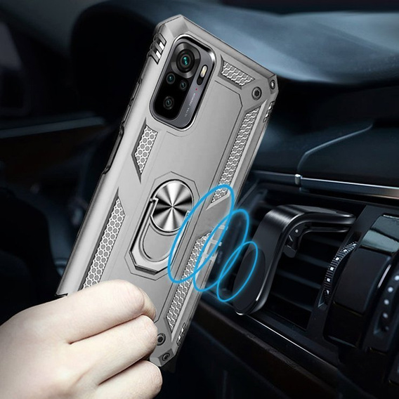 Pancéřové pouzdro pro Xiaomi Redmi Note 10/10S, Nox Case Ring, stříbrné
