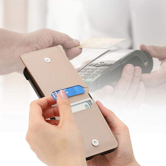 Pouzdro pro Samsung Galaxy Z Flip7 FE / Z Flip6, Card Slot Ring Case, béžové