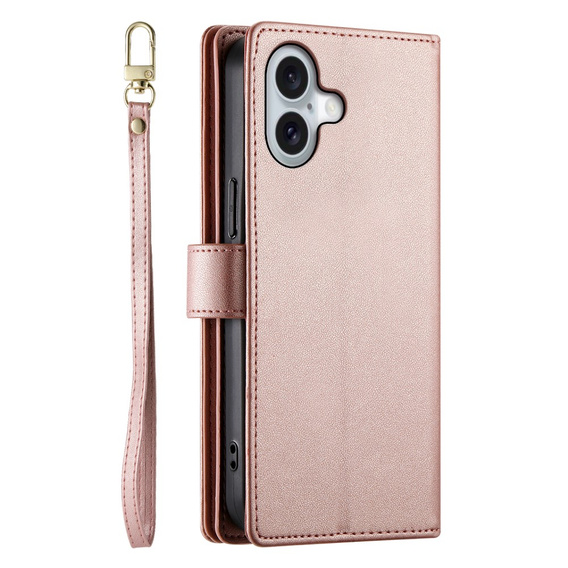 Klopové pouzdro pro iPhone 16, Wallet Zipper Pocket, růžové